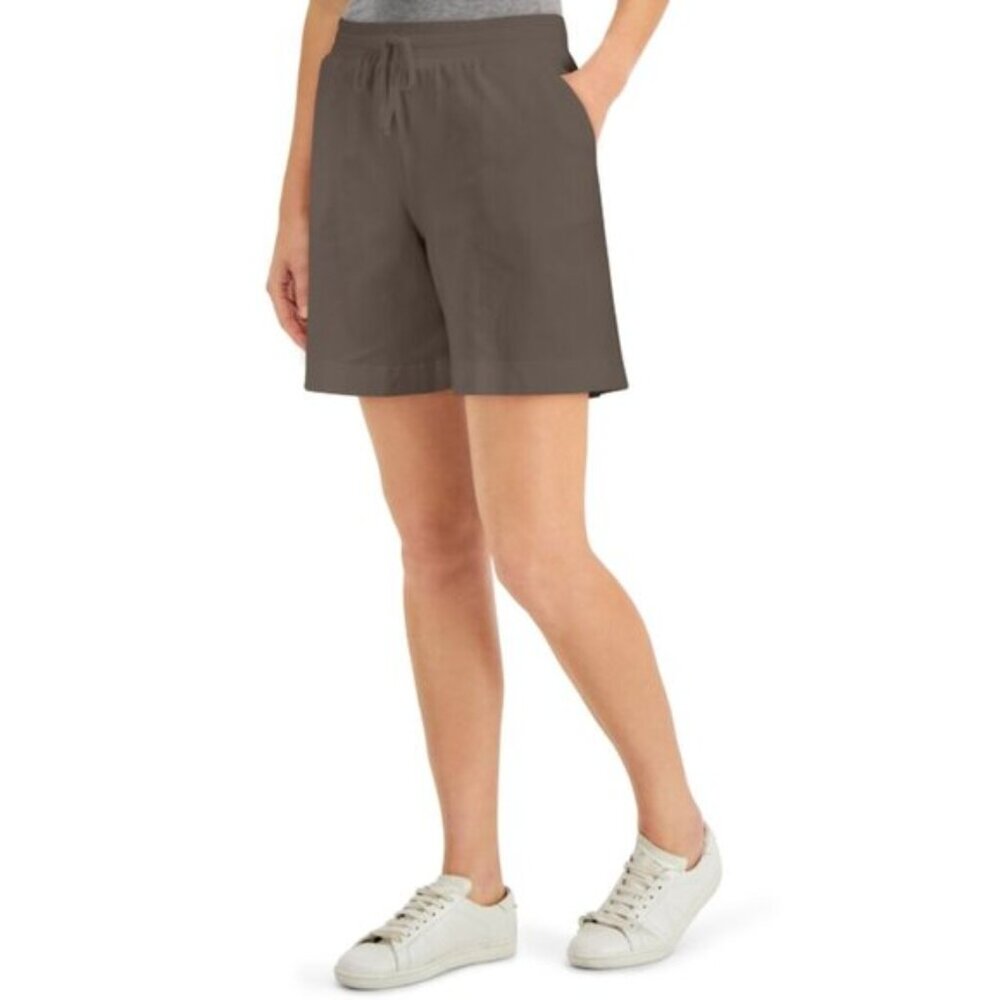 Karen Scott Pull-On Stretchy Elastic Waist Knit Casual Brown Shorts NWT - Picture 1 of 6